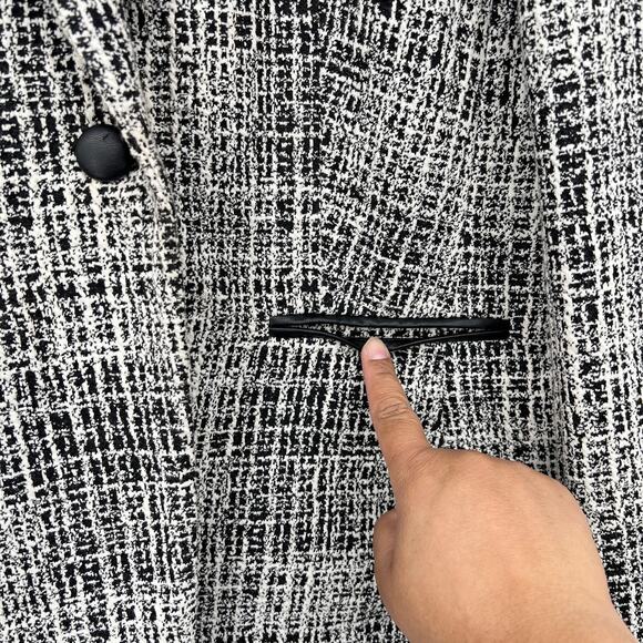 Karl Lagerfeld Paris Womens 0 Tweed Faux Leather Trim One-Button Blazer Black - Picture 7 of 12